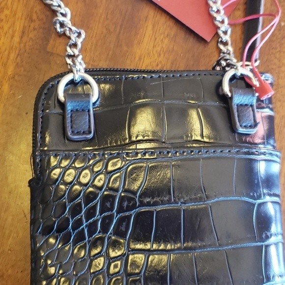 NWT Enzo Angiolini crossbody phone wallet FAUX Snake-skin Black - Picture 2 of 7